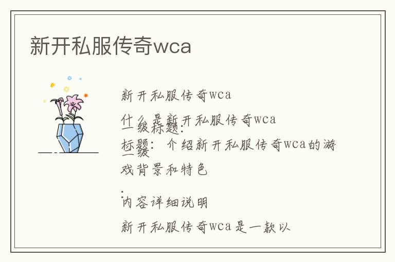 新开私服传奇wca